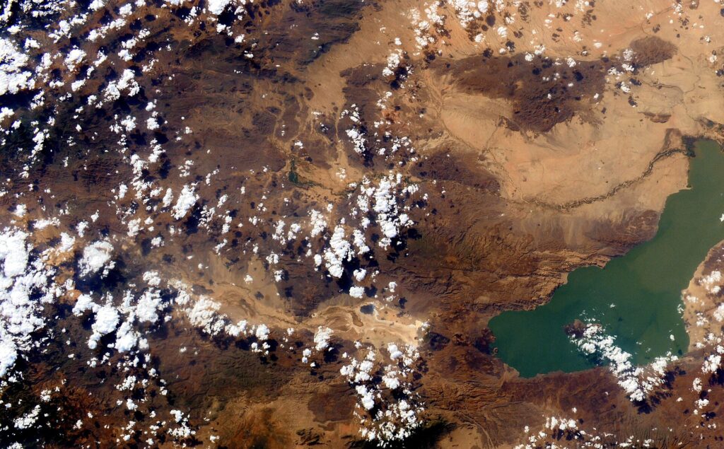 Vue satellite de la région de Kanapoi, au sud du lac Turkana