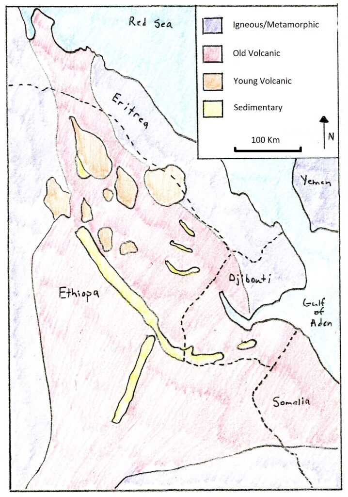 Carte géologique simplifiée du triangle de l’Afar