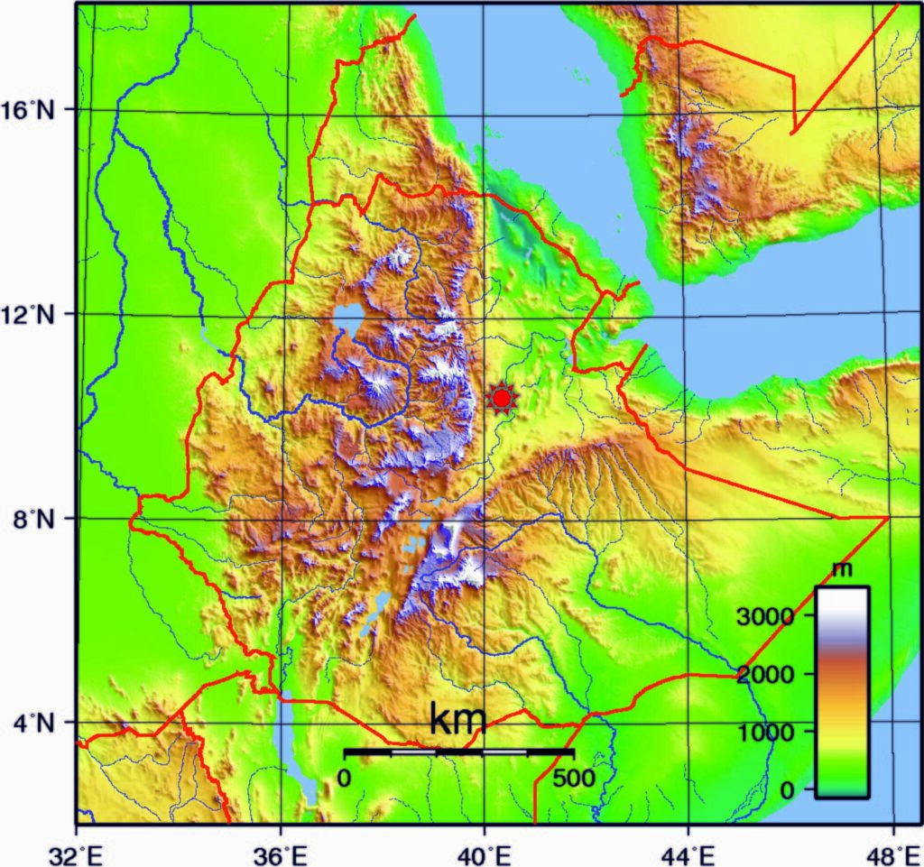 Carte de l’Éthiopie situant le Moyen Awash