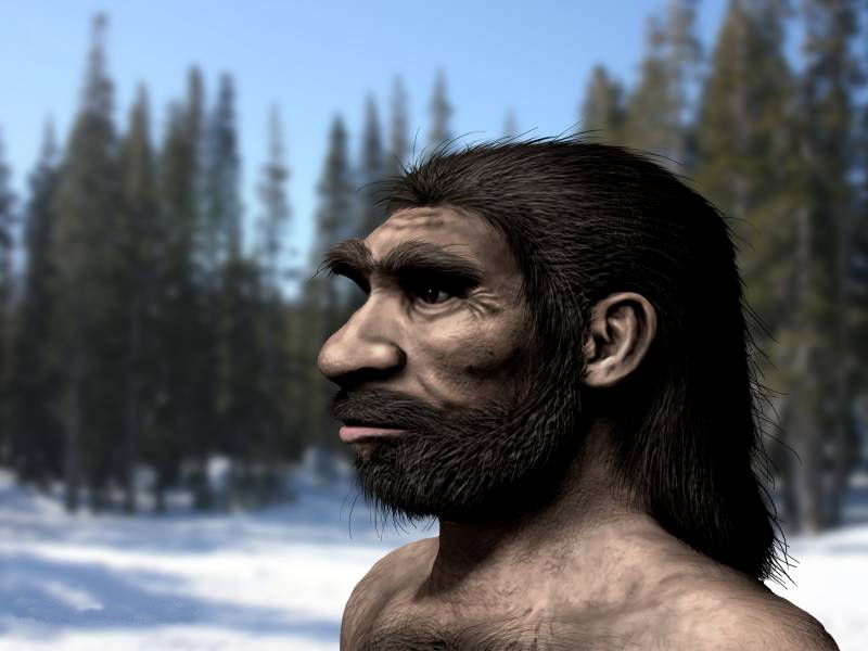 Illustration d’un homme Homo longi dans un paysage enneigé