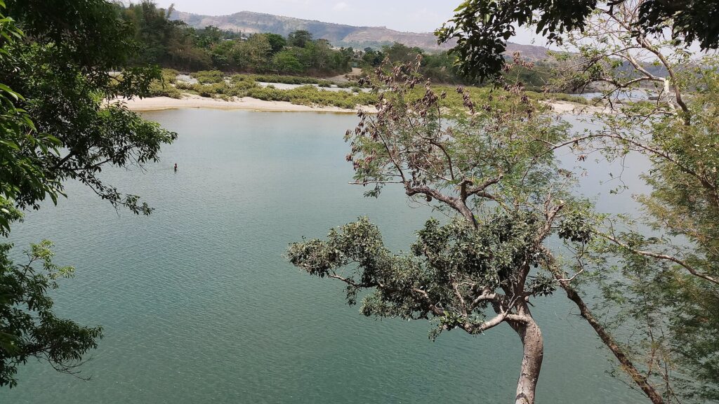 Rivière Pinacanauan bordée d’arbres, vue depuis la grotte de Callao