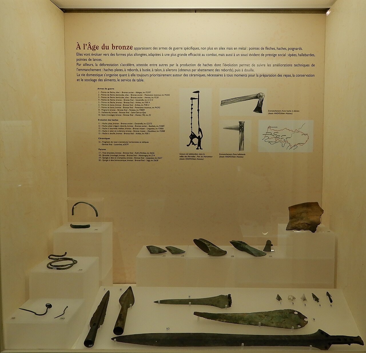Vitrine d'objets de l'âge du Bronze exposés au Musée archéologique du Val-d'Oise.