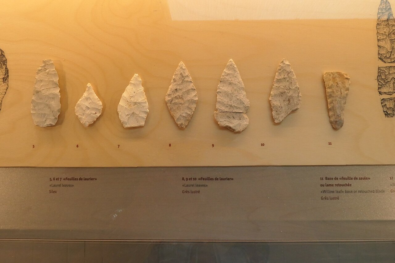 Pointes en feuille de laurier du Paléolithique supérieur, exposées au musée de Préhistoire de Saulges.