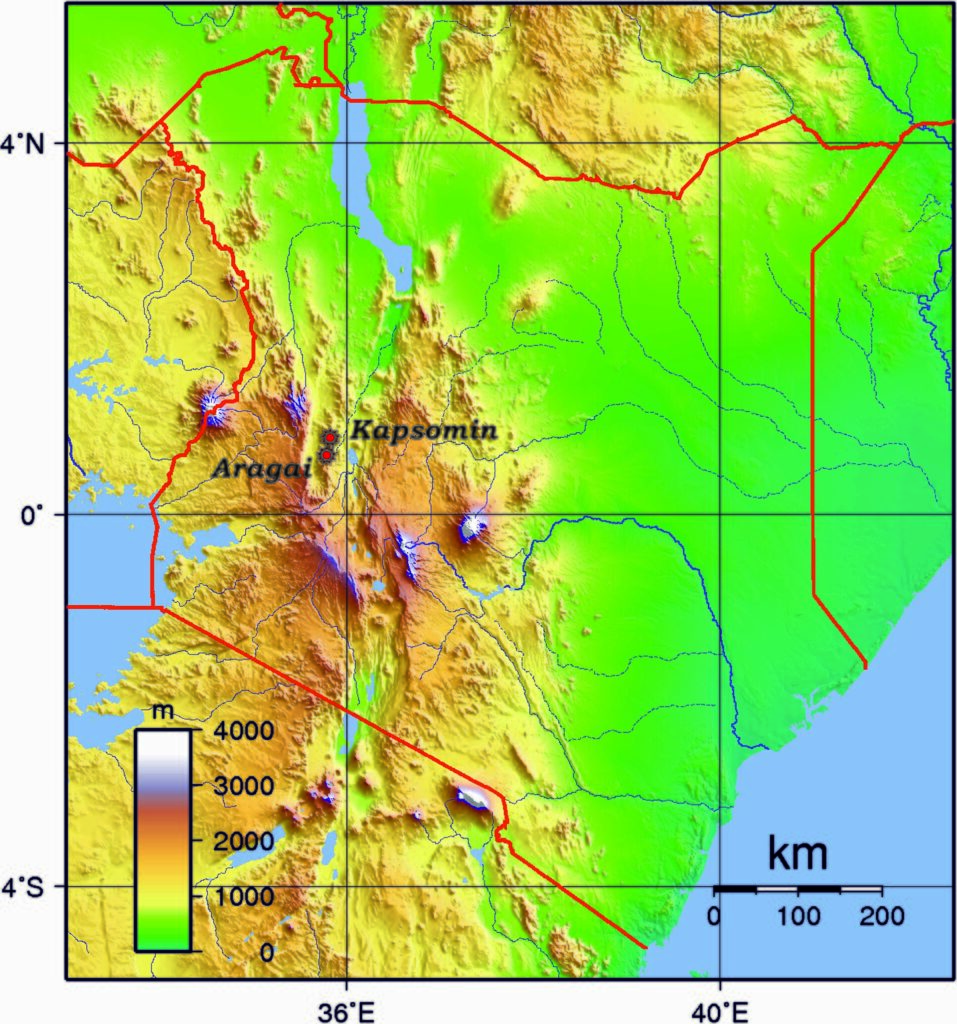 Carte du Kenya avec les sites d’Orrorin dans les collines Tugen