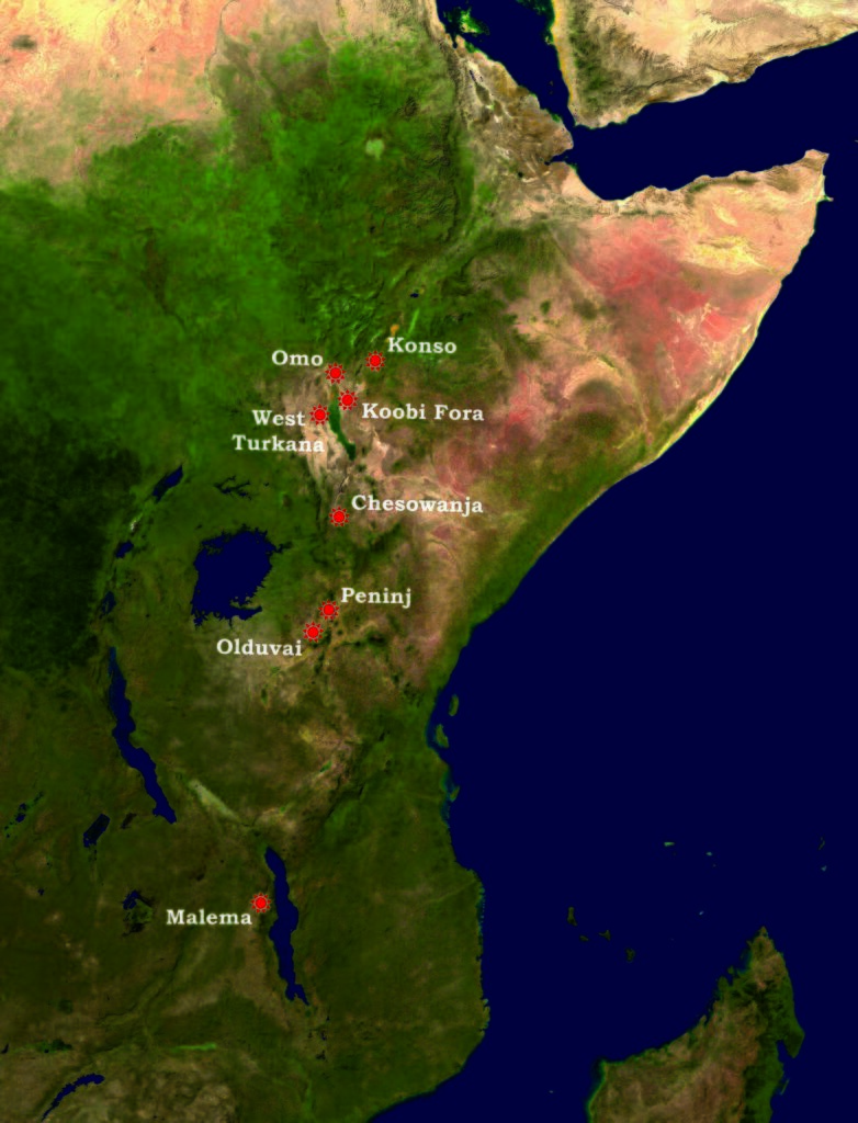 Carte des sites de Paranthropus boisei en Afrique de l’Est