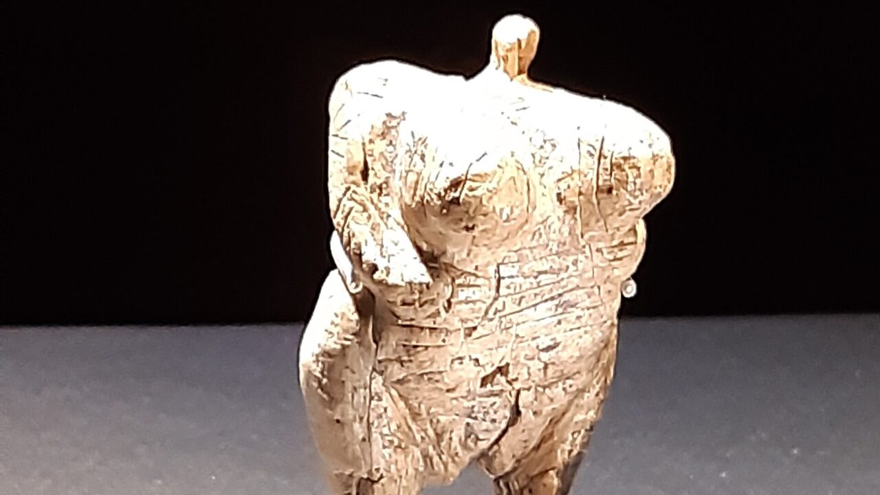 La Vénus du Hohle Fels, sortie de la même grotte et taillée dans le même ivoire de mammouth, il y a environ 40 000 ans. Elle est exposée au musée de Blaubeuren, où rejoignent aujourd’hui les deux oiseaux.