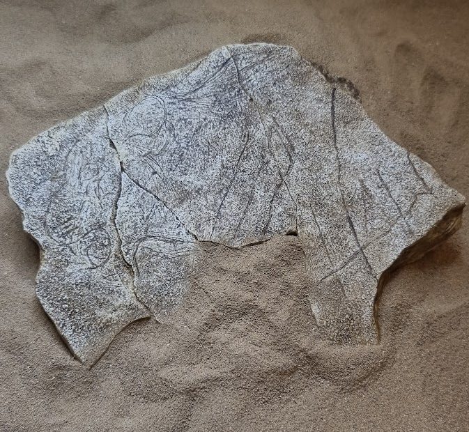 Moulage : Plaquette gravée « Tête de lion », Grotte de La Marche, Magdalénien