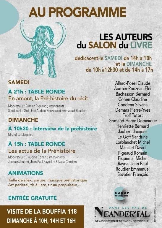 Affiche « Au programme » de la Fête de la Préhistoire et du Salon du livre 2026 à La Chapelle-aux-Saints