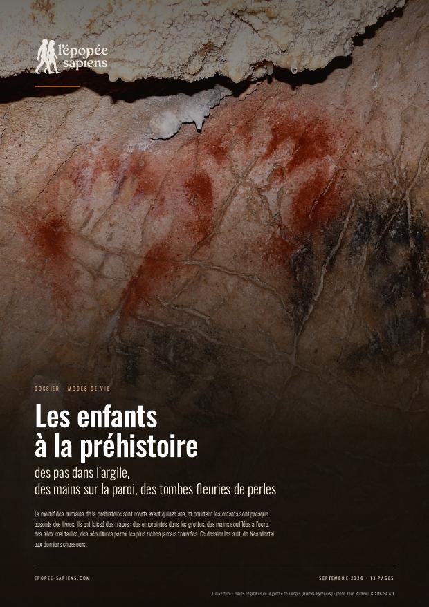 Couverture, Les enfants à la préhistoire, des pas dans l’argile aux tombes fleuries de perles
