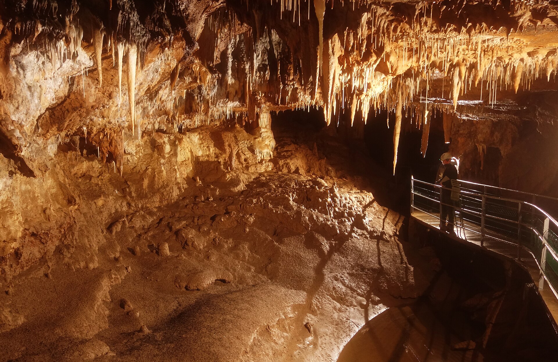 La grotte de Foissac, concrétions et passerelle de visite