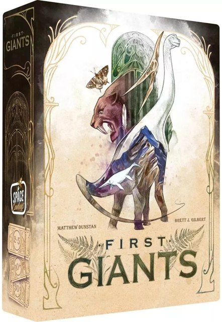 La boîte du jeu First Giants, une créature géante stylisée.
