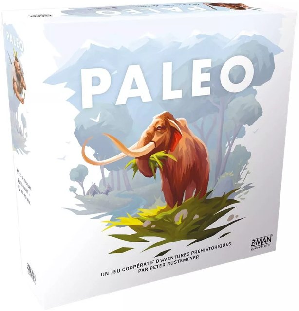 La boîte du jeu Paleo, un mammouth sur un paysage enneigé.