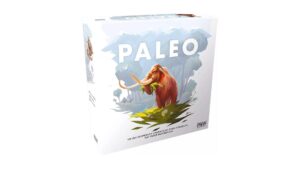 La boîte du jeu coopératif Paleo, un mammouth dans un paysage de montagne.