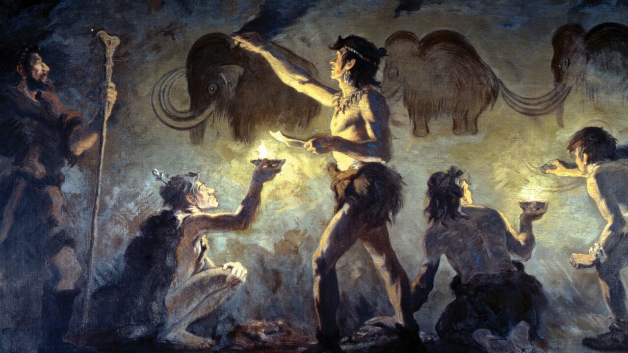 Peintres de Cro-Magnon dans la grotte de Font-de-Gaume, par Charles R. Knight