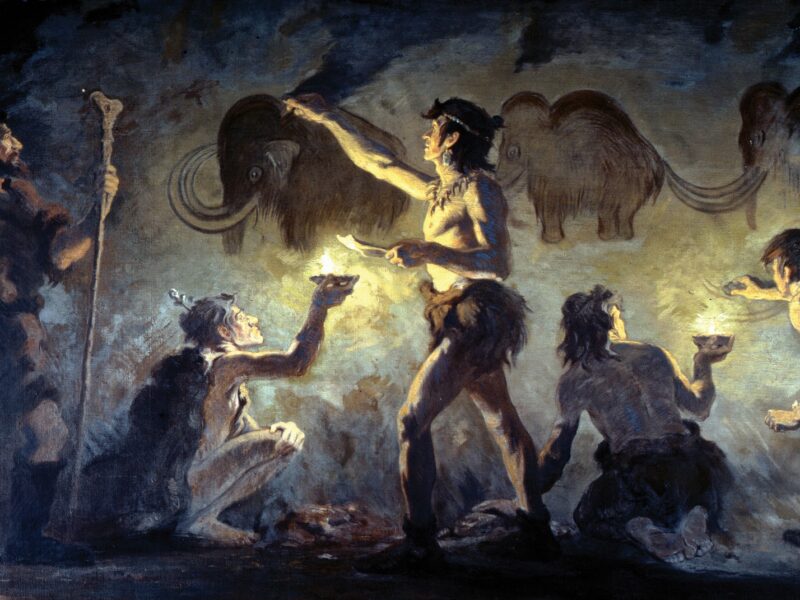 Peintres de Cro-Magnon dans la grotte de Font-de-Gaume, par Charles R. Knight